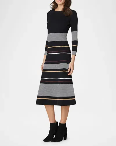 Shoshanna Krista Striped Ribbed Knit Midi Dress In Jet Multi