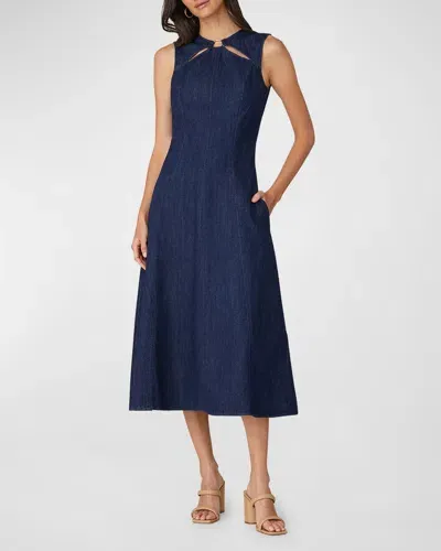 Shoshanna Maria Sleeveless Cutout Denim Midi Dress In Indigo