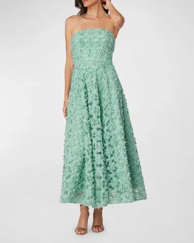 Shoshanna Strapless Floral Applique Maxi Dress In Verde