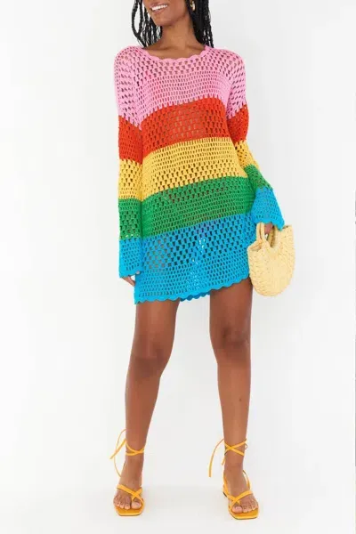 Show Me Your Mumu Paula Pullover In Bright Stripe Crochet In Multi