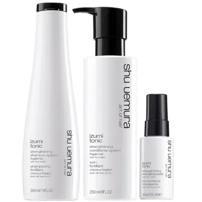 Shu Uemura Art Of Hair Izumi Tonic Rice Water Strengthening Shampoo 300ml, Conditioner 250ml And Hair Water 30ml Bundle In White