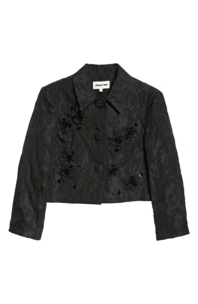 Shushu-tong Shushu/tong Beaded Wool Blend Cloqué Crop Jacket In Black