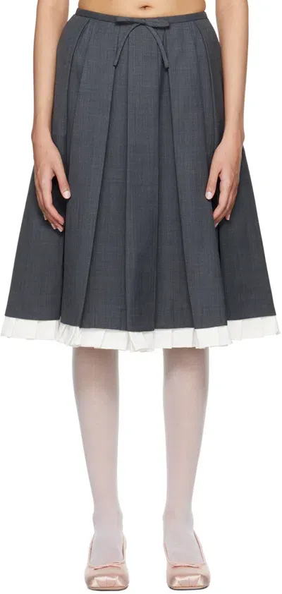 Shushu-tong Gray Ruffled Pleat Midi Skirt In Gr100 Grey