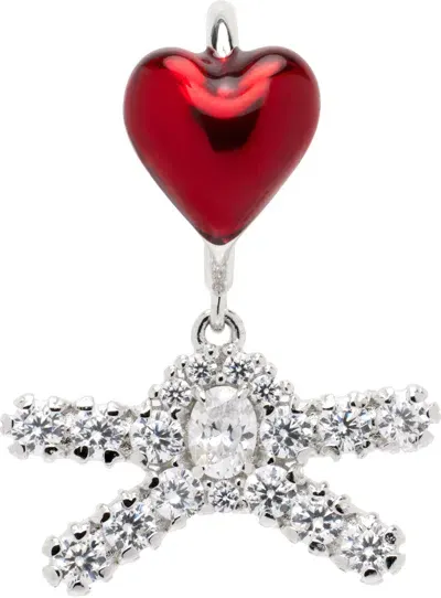 Shushu-tong Yvminエディション シルバー＆レッド Enamel Heart Gem Bowknot リップリング In Red