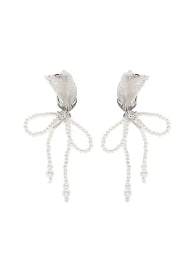 Shushu-tong X Yvmin Feather Drop Earrings In Silver