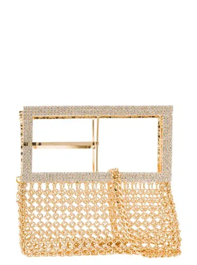 Silvia Gnecchi 'downtown Bag' Gold-colored Shoulder Bag With Maxi Buckle In Metal Mesh Woman In Neutrals