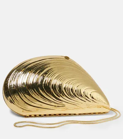 Simkhai Bridget Metal Oyster Shell Clutch In Gold