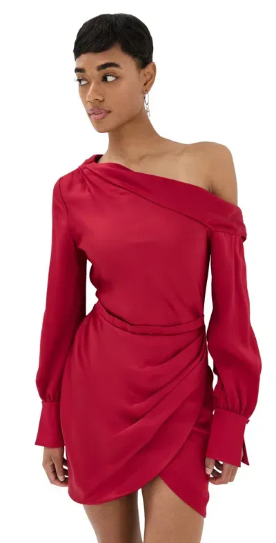 Simkhai Cameron One Shoulder Mini Dress Cherry In Red