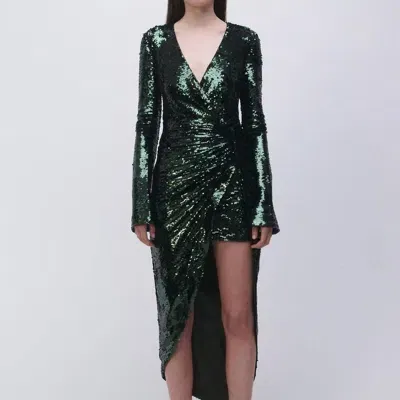 Simkhai Emersyn Ruched Sequined Tulle Midi Dress In Emerald