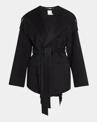 Simkhai Rowen Fringe Belted Wool-blend Jacket In Black