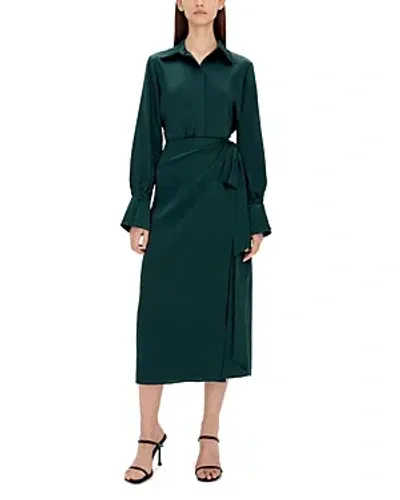 Simkhai Samba Long-sleeve Draped Satin Dress In Emerald