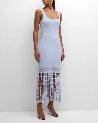 Simkhai Signa Lattice Fringe Midi Tank Dress In French Blue