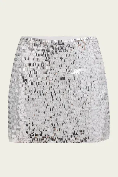 Simon Miller Dizzy Sequin Mini Skirt In Satellite Silver In White