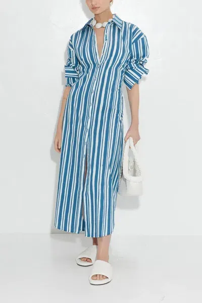 Simon Miller Loch Poplin Dress In Ink Macadamia Stripe In Blue