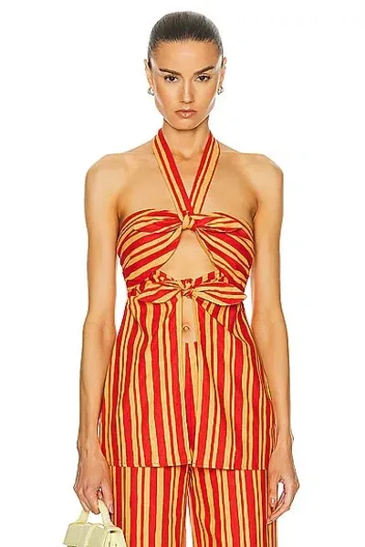 Simon Miller Lure Linen Top In Retro Red & Acid Orange Stripe