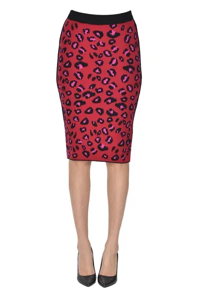 Simona Corsellini Animal Print Knit Pencil Skirt In Fire Red