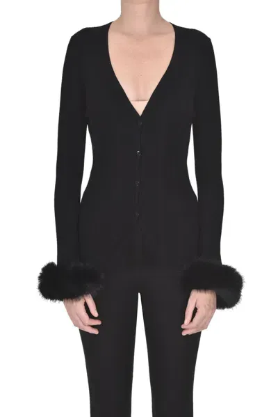 Simona Corsellini Eco-fur Cuffs Cardigan In Black