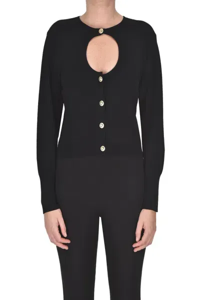 Simona Corsellini Gold Tone Metal Button-fastening Cardigan In Black