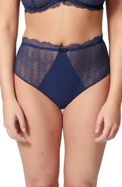 Simone Perele Canopee High-rise Lace & Crepe Retro Briefs In Indigo/dark Blue