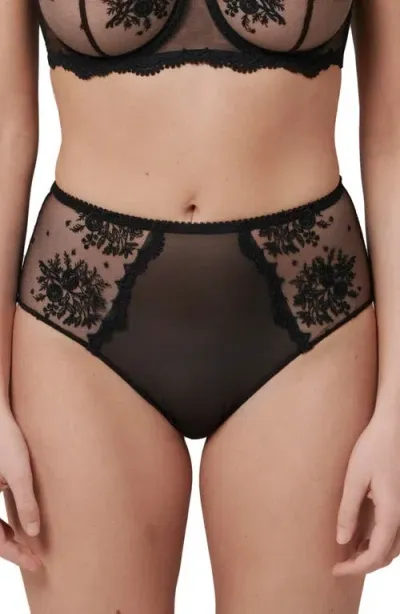 Simone Perele Intrigue Floral Embroidered Briefs In Black