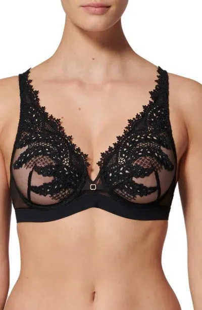 Simone Perele Lace-trim Underwire Bra In Black