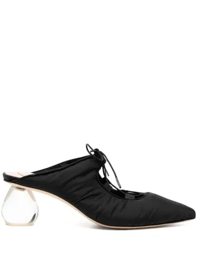 Simone Rocha 65mm Pointed Lace Up Mules In Black