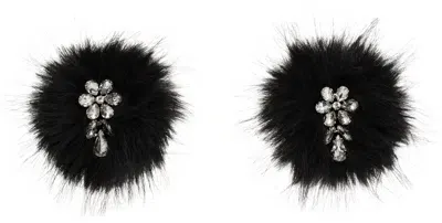 Simone Rocha Black Crystal Flower Pompom Earrings