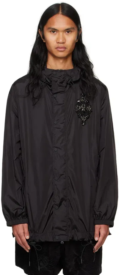 Simone Rocha Black Embellished Button Placket Parka In Black/jet