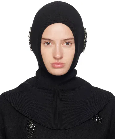 Simone Rocha Black Embellished Pointed Balaclava In Black/clear