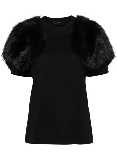 Simone Rocha Faux-fur Detail T-shirt In Black