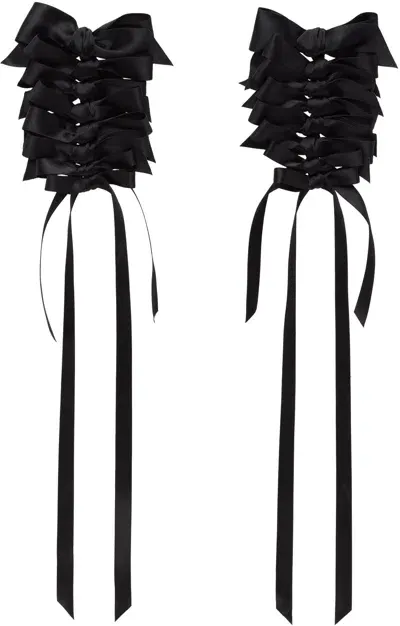 Simone Rocha Black Long Rosette Bow Earrings