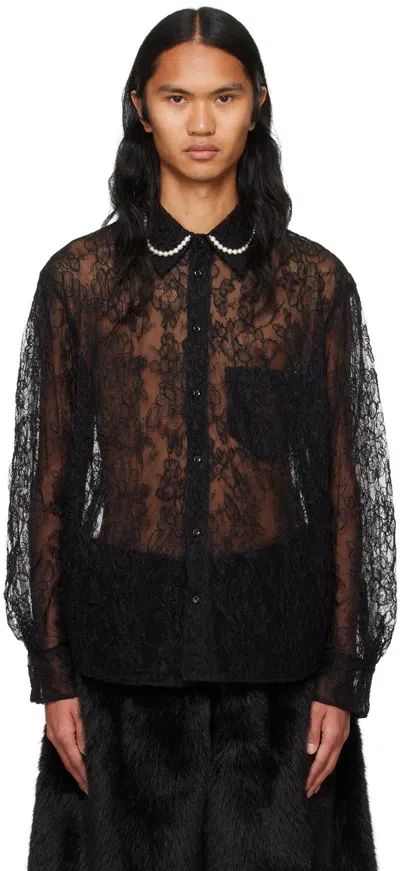 Simone Rocha Black Sheer Pearl Classic Fit Shirt In Black/pearl