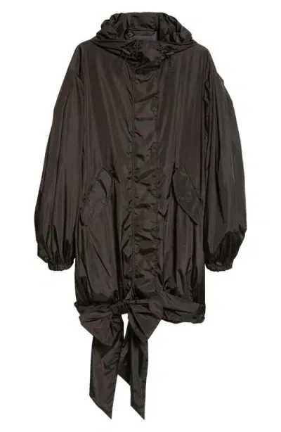 Simone Rocha Bow Hem Hooded Jacket In Black