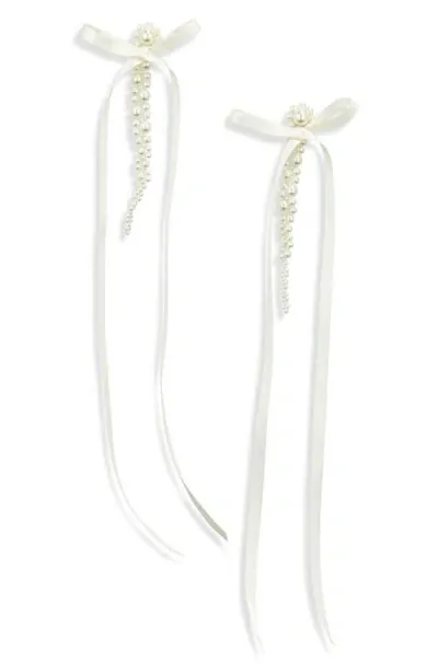 Simone Rocha Off-white Bow Ribbon Drip Earrings In Crystal/cream