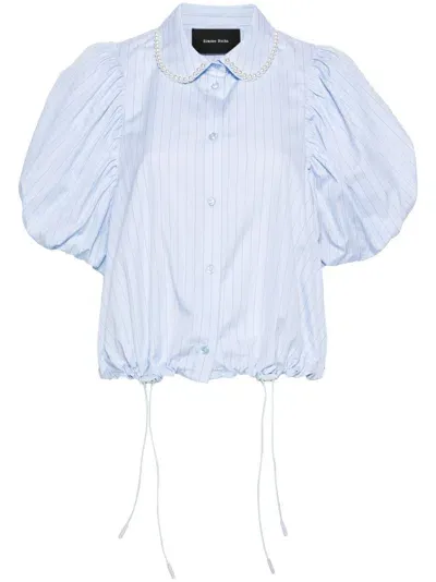 Simone Rocha Cropped Puff-sleeve Shirt In Blue