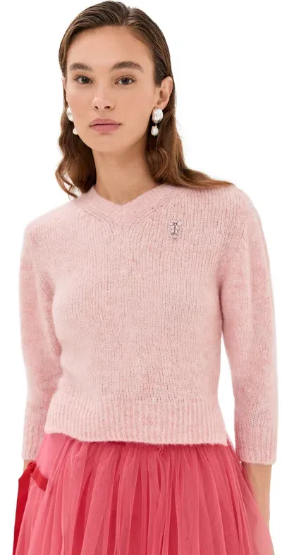 Simone Rocha Cropped V Neck Alpaca Knit Sweater Rose/lt Rose In Rose+light Rose