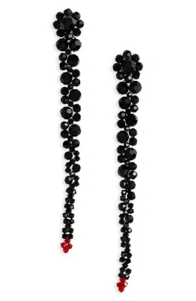 Simone Rocha Crystal Beaded Linear Drop Earrings In Jet Ombre