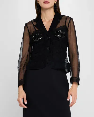 Simone Rocha Crystal Fitted Sheer Bustier Jacket In Black Jet