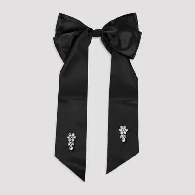 Simone Rocha Crystal Flower Bow Barrette In Black Pearl Crystal