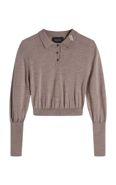 Simone Rocha Embellished Merino Wool-silk Polo Sweater In Grey