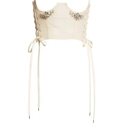 Simone Rocha Embellished Sheer Mesh Corset In Ivory/clear