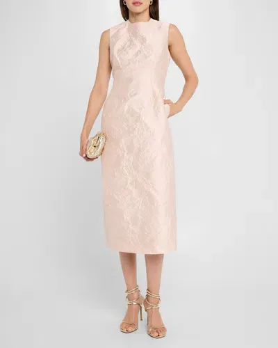 Simone Rocha Floral Brocade Sleeveless Dart Midi Dress In Rose