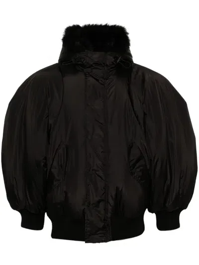 Simone Rocha Faux-fur Trim Hooded Bomber Jacket In Black