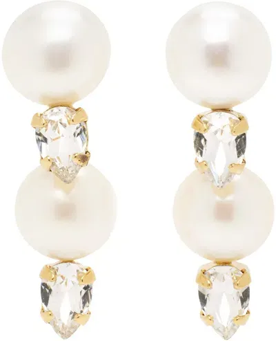 Simone Rocha Gold Pearl Crystal Dagger Earrings In Pearl/crystal