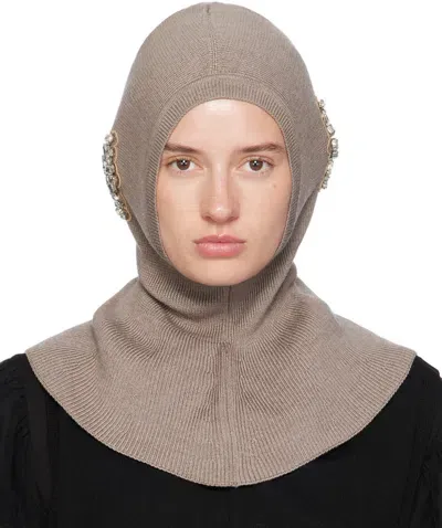 Simone Rocha Gray Embellished Pointed Balaclava In Clay/clear