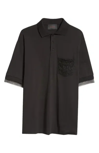 Simone Rocha Lace Pocket Oversize Polo In Schwarz