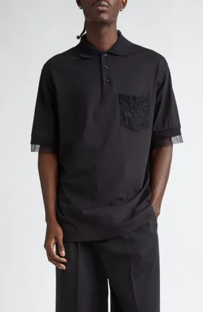 Simone Rocha Lace Pocket Oversize Polo In Black/black