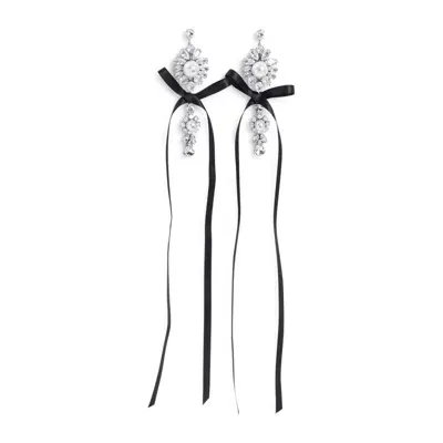 Simone Rocha Long Crystal Crest Bow Earrings In Not Applicable