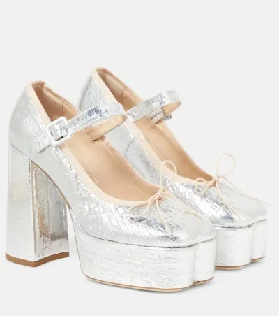 Simone Rocha Metallic Leather Platform Pumps In Silver / Nude