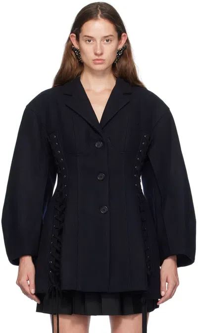 Simone Rocha Lace-up Wool-blend Jacket In Navy